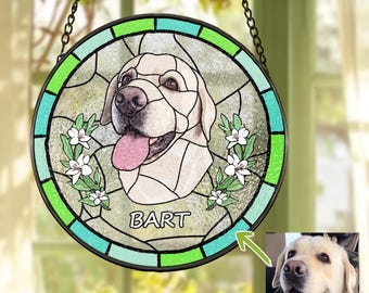 Custom Pet Portrait Stained Glass Suncatcher, Personalized Dog Memorial Gift, Unique Pet Lover Keepsake for Dog Owners, Loss of Pet Tribute