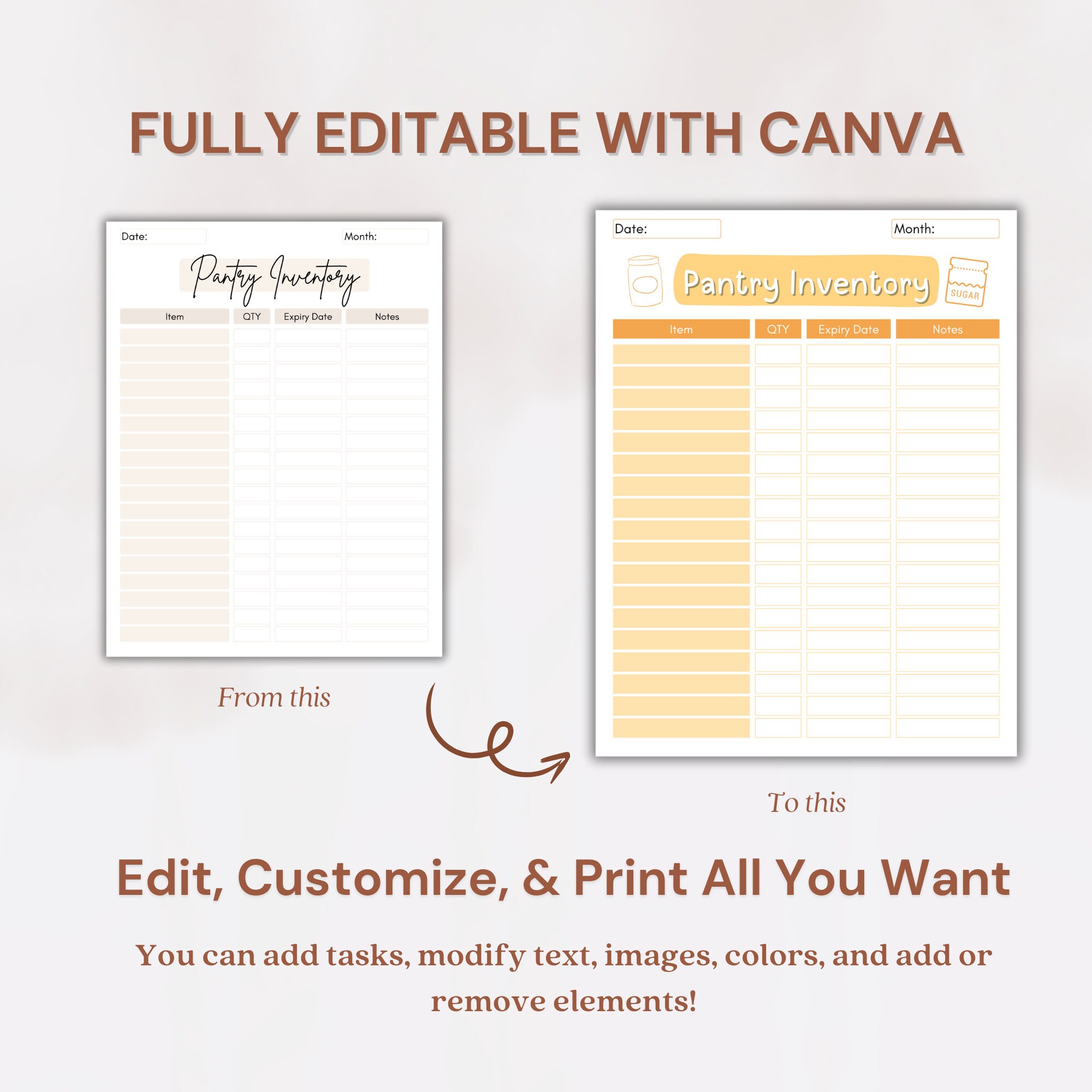 Editable & Printable Kitchen Inventory Tracker | Fridge, Freezer ...