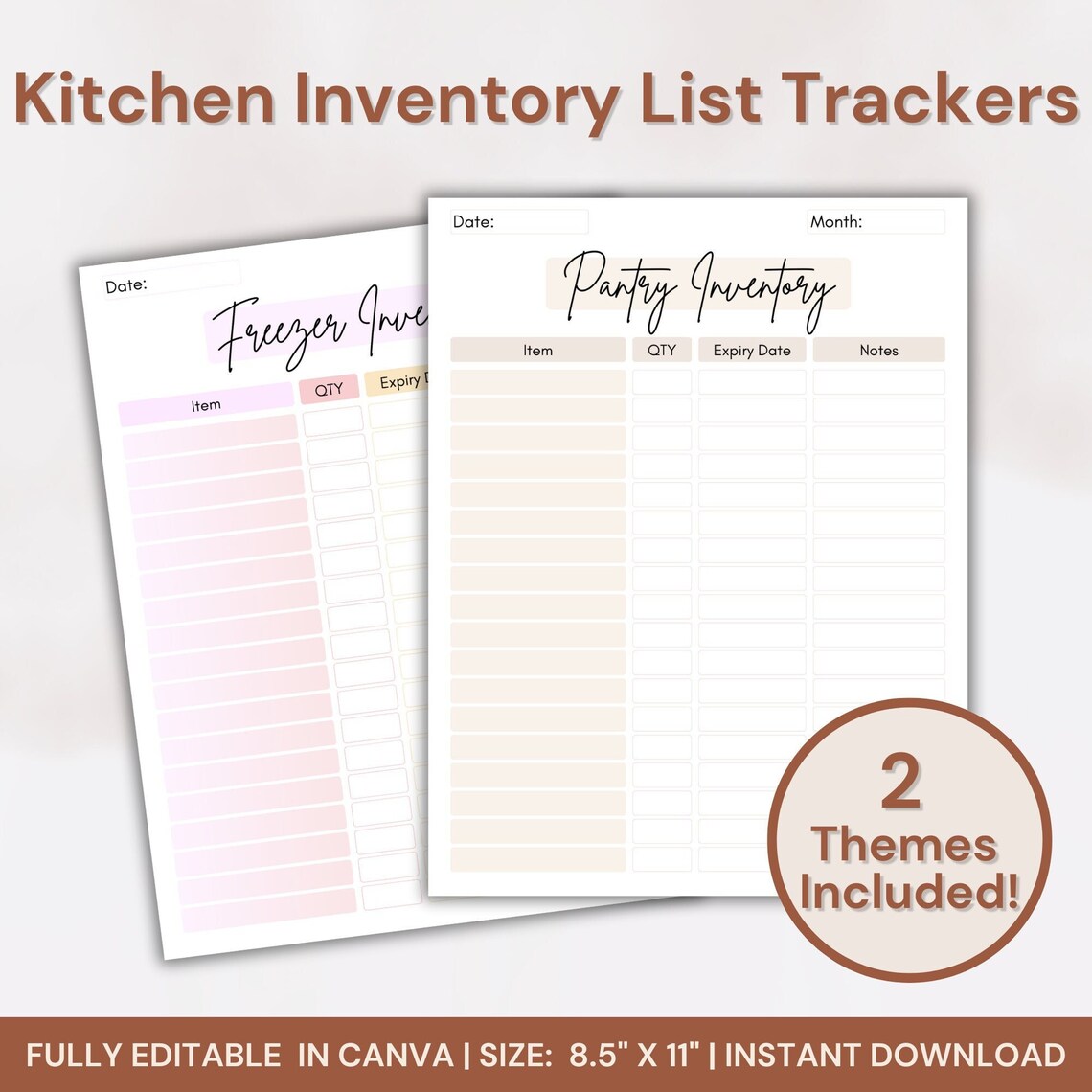 Editable & Printable Kitchen Inventory Tracker | Fridge, Freezer ...