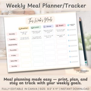 Digital Meal Planner ADHD Meal Planner Printable Templates for Grocery List Kitchen Inventory Weekly Food Diary Meal Tracker Template PDF