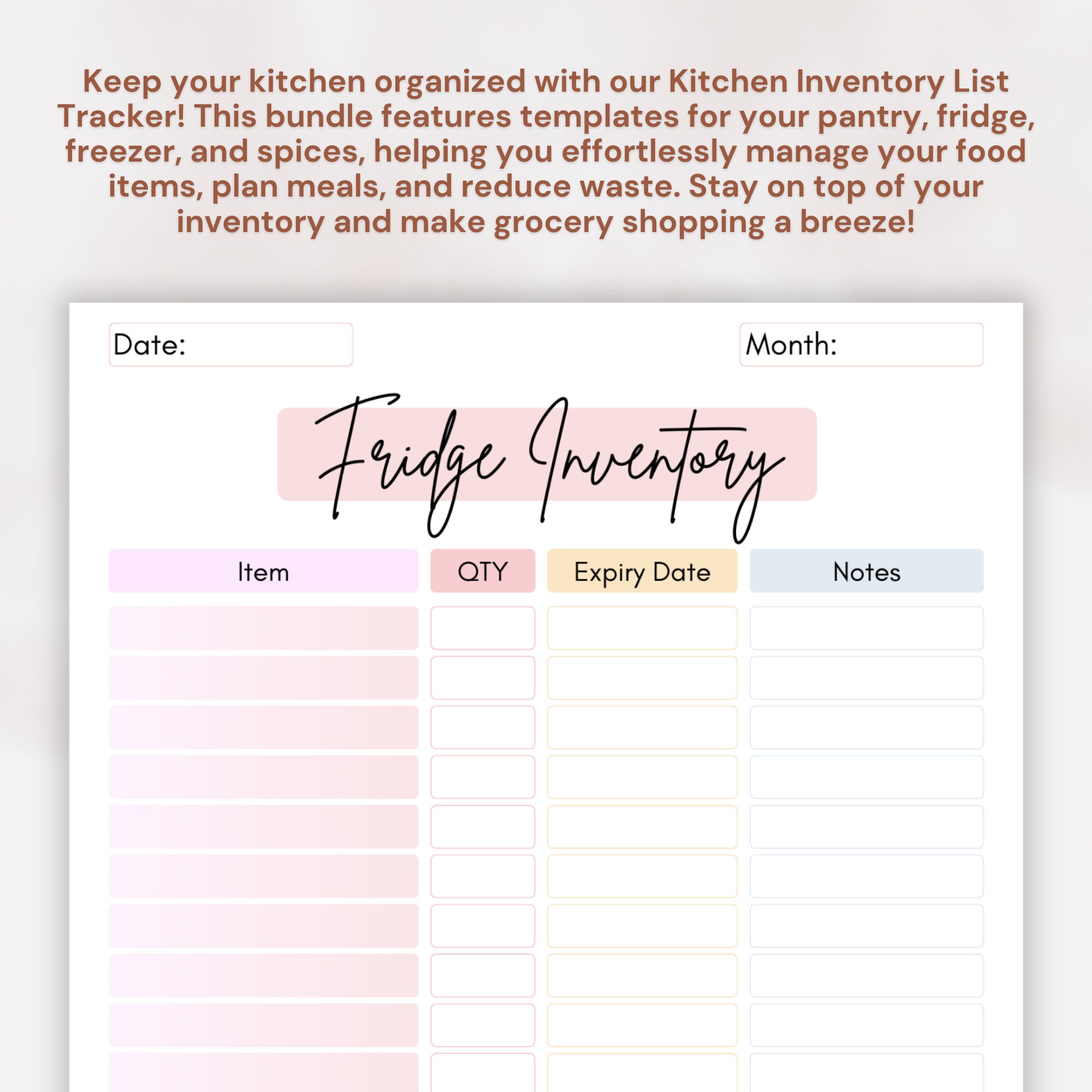 Editable & Printable Kitchen Inventory Tracker | Fridge, Freezer ...