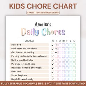 Editable Chore Chart, Kids Chore Chart, Chore Chart Printable, Chore Chart for Kids Printable, Daily Chore Chart, Kids Chore List, PDF