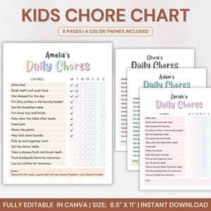 Editable Chore Chart, Kids Chore Chart, Chore Chart Printable, Chore Chart for Kids Printable, Daily Chore Chart, Kids Chore List, PDF