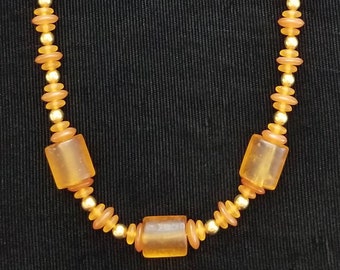 Glass Horn and Gold Bead Necklace