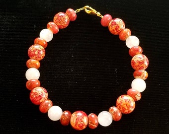 Coral and Jade Bead Bracelet