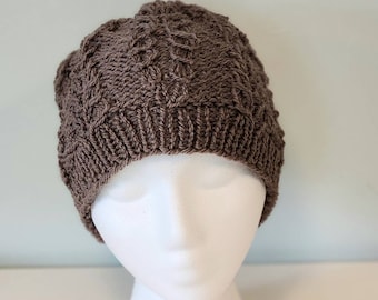 Fern Pattern Aran Hand Knit Hat