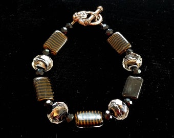 Black and Copper Bead Bracelet OOAK