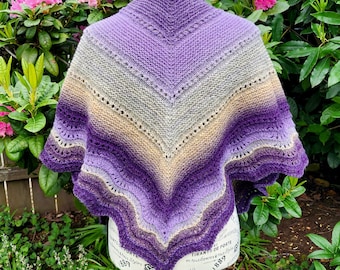 Purple Hand Knit Lacy Tonal Stripe Shawl or Scarf