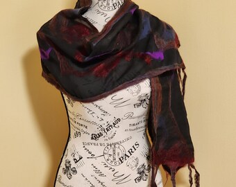 Nuno Felted Black Chiffon Scarf or Summer Wrap