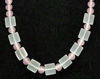 Mauve and Frosted Glass Bead Necklace OOAK