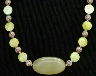 Stone Shell and Silver Bead Necklace