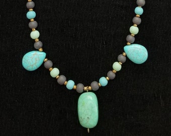 Blue and Green Bead Pendant Necklace