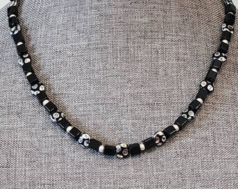 Black and Silver Iridescent Bead Necklace OOAK