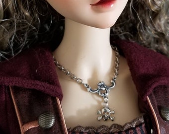 BJD Silver Skull Pendant and Chain Necklace Doll Jewelry