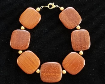 Wood and Gold Bead Bracelet