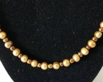 Gold Color Pearl Bead Necklace OOAK Gift