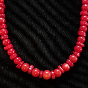 Red Coral Round and Chip Bead Necklace