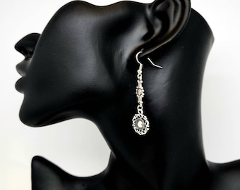 Antiqued Silver Pierced Dangle Earrings