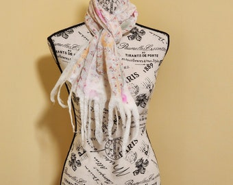 Nuno Felted Cream Chiffon Scarf or Summer Wrap