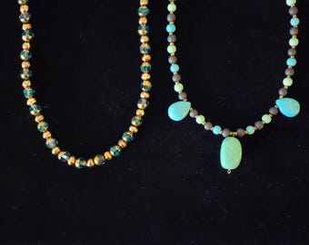 Blau und Gold oder Blau und Grün Perlenkette Wahl OOAK