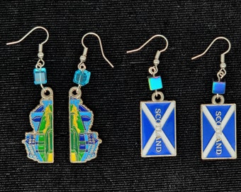 Choice of Edinburgh or Scotland Saltire Pierced Dangle Earrings