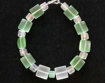 Crystal and Green Bead Bracelet