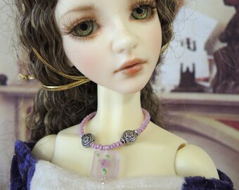 BJD Pink Rose Pendant Beaded Necklace Doll Jewelry