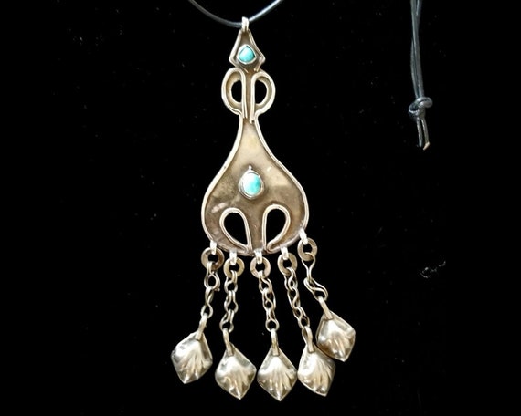 Turkmen silver pendant and glassware with pendants