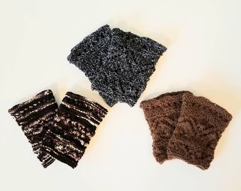 Choice of Color Hand Knit Lace Patterned Wrist Pulse Warmers Mitts Wristlets