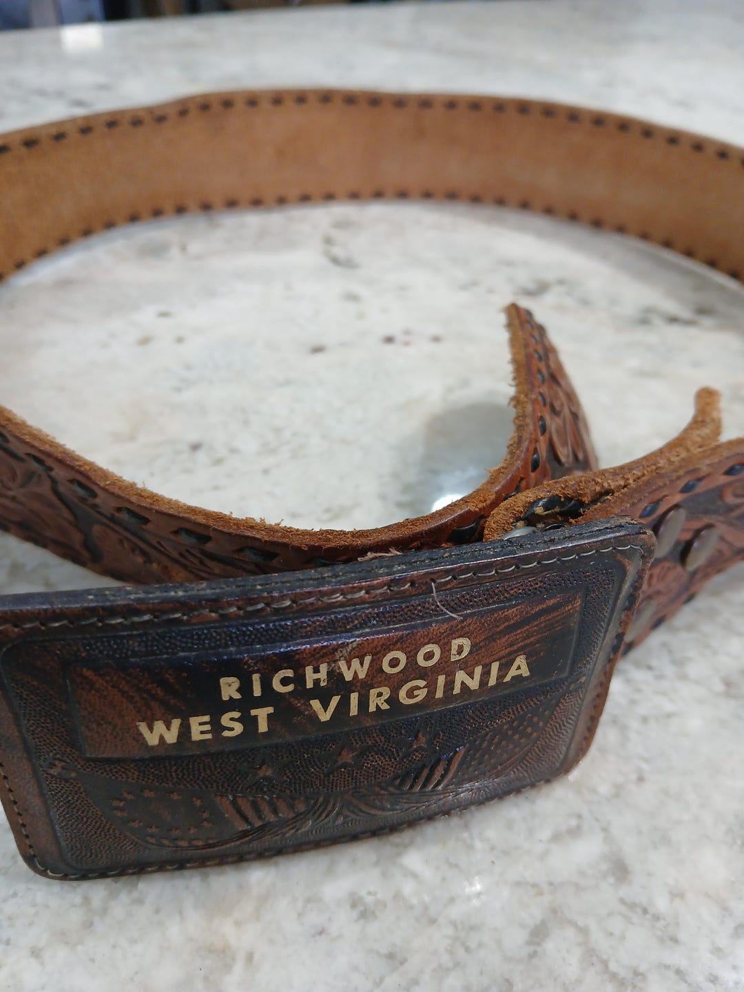 Men's Natural Tooled Leather Belt main image 1