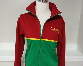 Vintage 2000 front zip Von Dutch red green jacket