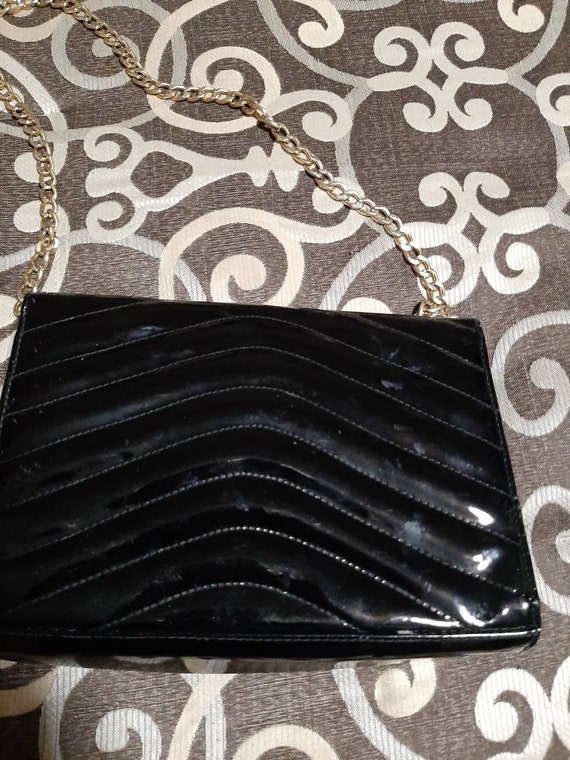 Saks fifth avenue vintage black leather handbag w… - image 5