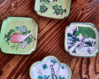 Platos de porcelana en miniatura de metal vintage hechos en China, platos de colección