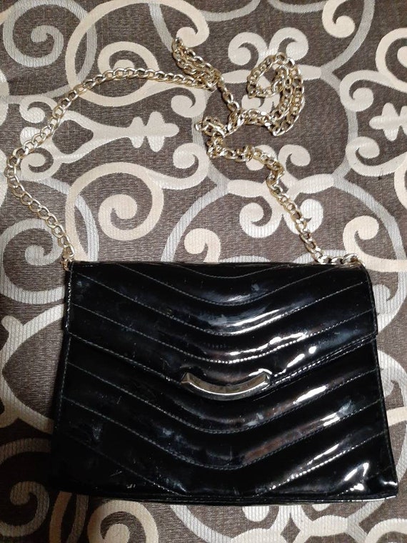 Saks fifth avenue vintage black leather handbag w… - image 6