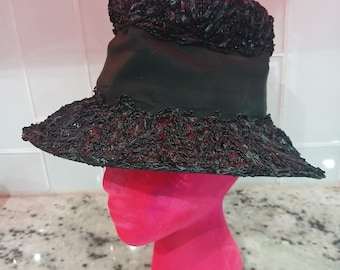 Vintage black straw type ladies dressy hat