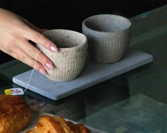 Stone Coffee Cup Set with Serving Tray