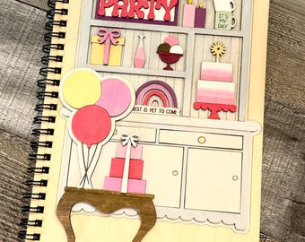 Celebration Wooden Notebook | Hand Painted Party Journal | Celebration Memory Book | Gift