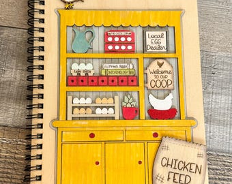 Chicken Hutch Wooden Notebook | Farmhouse Junk Journal | Chicken Lover Gift | Farm Decor Sketchbook | Rustic Gift