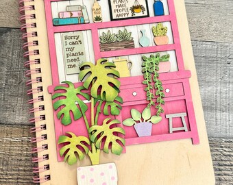 Plant Lover Wooden Notebook | Houseplant Lover Gift | Botanical Spiral Journal | Plant Mom Gift