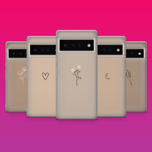 Custodia per telefono minimalista beige con motivo floreale neutro per Google Pixel 9Pro, 8A, 8Pro, 7Pro, 7A, iPhone 16, 15, 14, 13, 12, Samsung S25, S24, S23