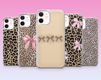 Leopard Phone Case Cheetah Print Coquette Cover for iPhone 16, 15, 14, 13, 12, 11, Samsung S24, S23FE, S22, A15, A54, Pixel 9Pro XL, 8Pro