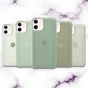 Green Phone Case Minimalist Sage Green Cover for iPhone 16, 15, 14, 13, 12, 11 | Samsung S25, S24, A16, A56 | Pixel 9A, 8Pro, 7A