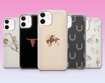 Cowboy Western Phone Case Horse Rodeo Cover for iPhone 16, 15, 14, 13, 12, 11, Samsung S24, S23FE, S22, A15, A54, Pixel 9Pro XL, 8Pro