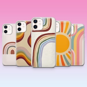 Retro Phone Case Boho Rainbow Groovy Cover for iPhone 17, 16, 15, 14, 13, 12, Samsung S25, S24, S23, Pixel 10 Pro XL, 9Pro, 8Pro, 7A
