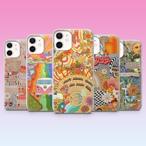 Retro Phone Case Groovy Hippie Psychedelic Cover for iPhone 16, 15, 14, 13, 12, 11, Samsung S25, S24, S23, Pixel 9Pro XL, 8Pro 7A