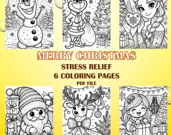 Páginas para colorear navideñas para niños / 6 libros para colorear navideños imprimibles / Linda actividad navideña para descargar en formato digital