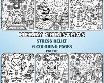 Páginas para colorear navideñas para niños / 6 libros para colorear navideños imprimibles / Linda actividad navideña para descargar en formato digital