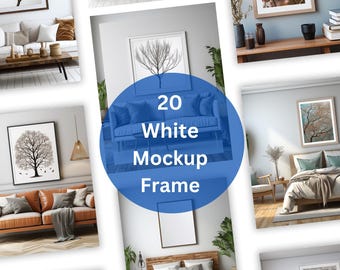 White Frame Mockup Bundle, Minimalist Styled Art (PNG)