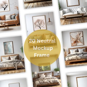 20 Beige Neutral Interior Mockup, Vertical Styled PNG Bundle, Minimalist Wall Art Templates for Posters and Clean Modern Designs