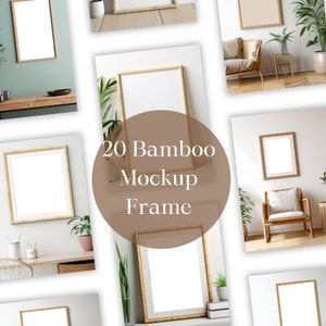 20 Bamboo Mockup Frame, Vertical Frame Styled Png, Minimalist Clean Mockup, Blank Wall Poster Template